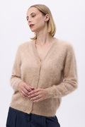 Cardigan med V-hals – Brushed Cashmere Tova - Cremebeige - Dame