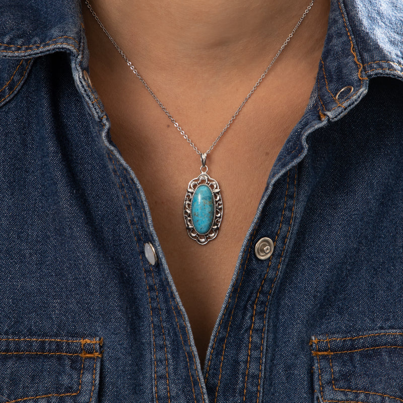 Pendentif Mani Turquoise 7,57Ct Et Argent Massif