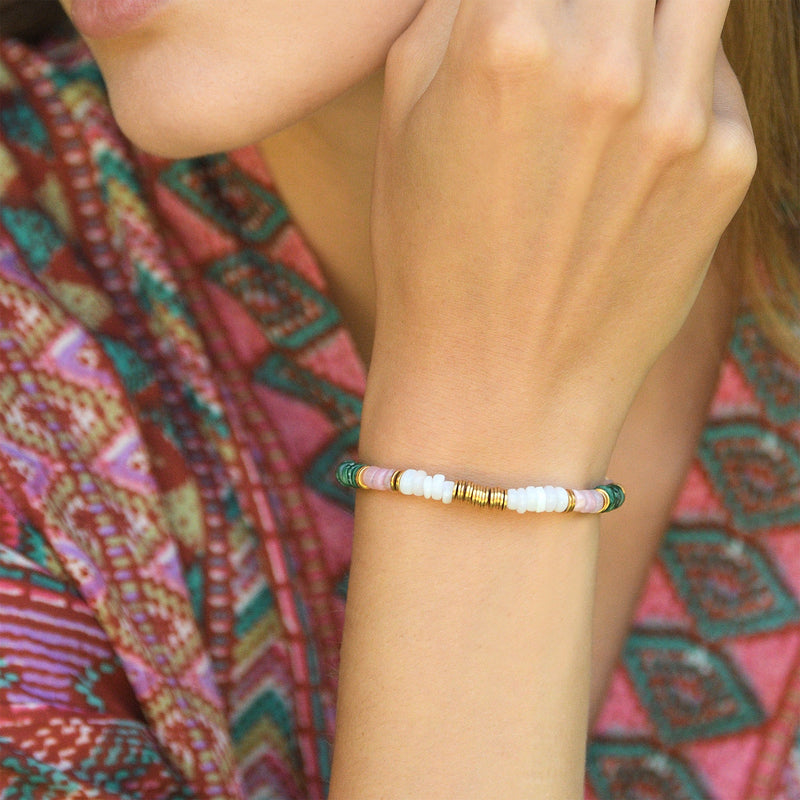 Bracelet Necalli Malachite Pink Opal White Opal