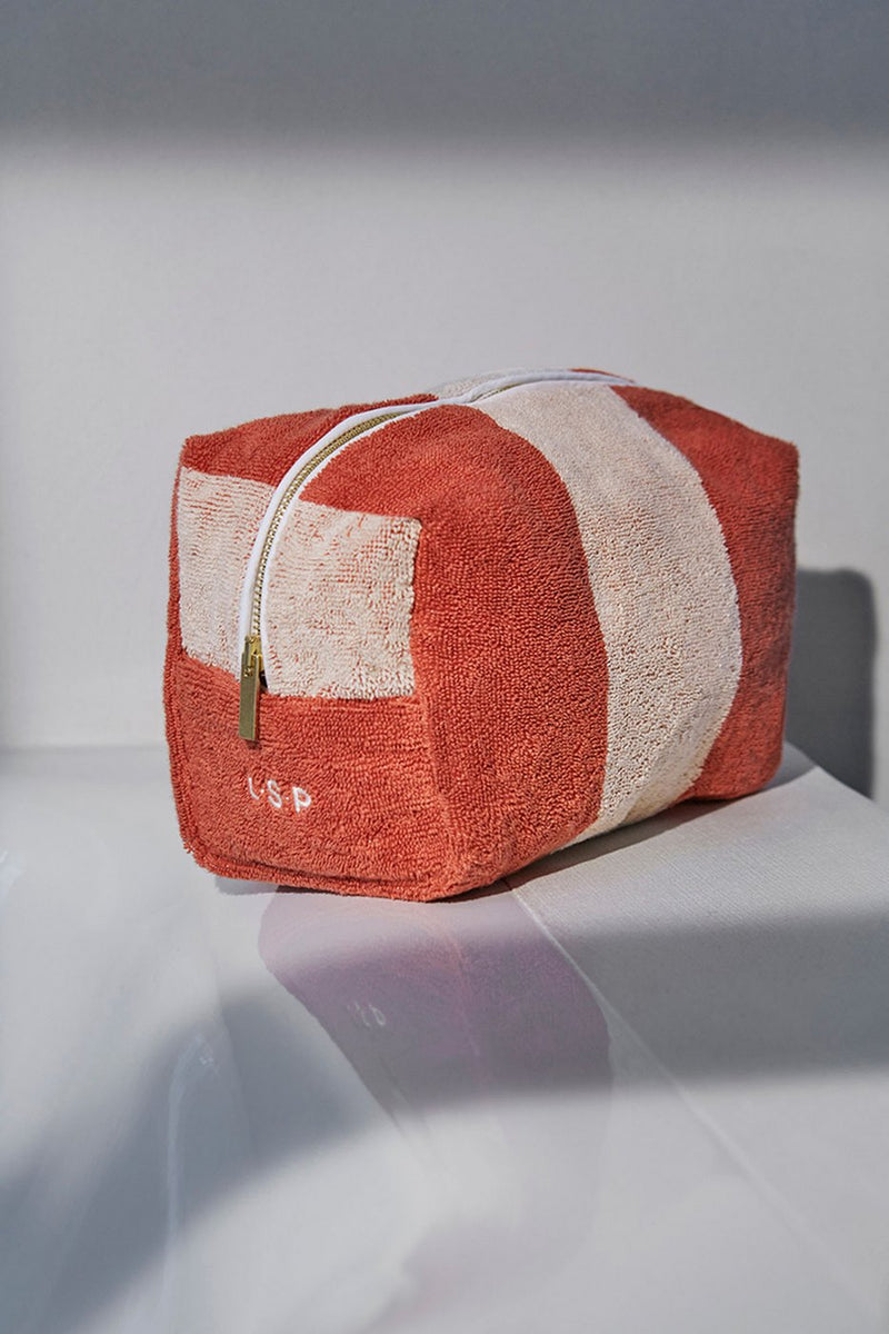 Trousse De Toilette - Éponge - Rayures Rouille / Crème