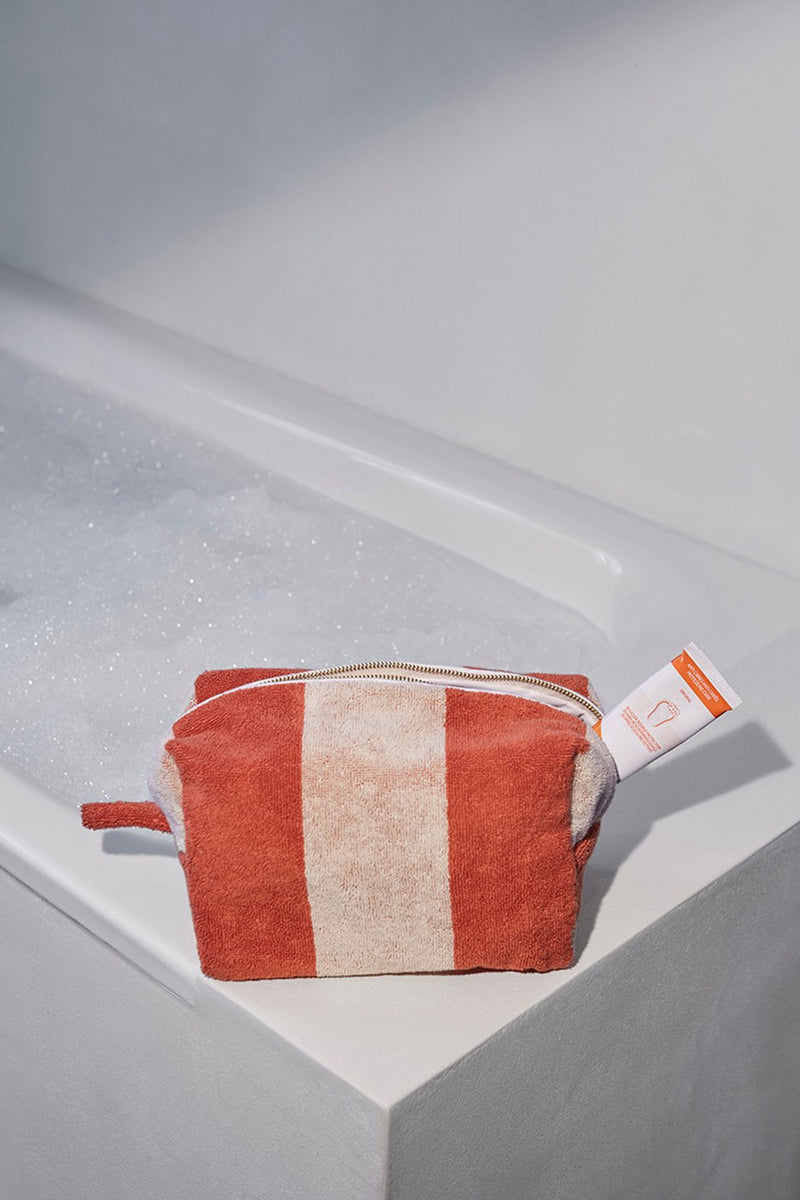 Trousse De Toilette - Éponge - Rayures Rouille / Crème