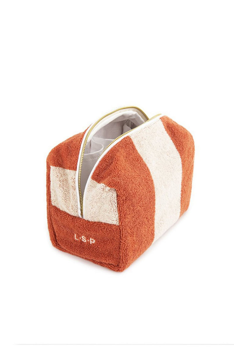 Trousse De Toilette - Éponge - Rayures Rouille / Crème