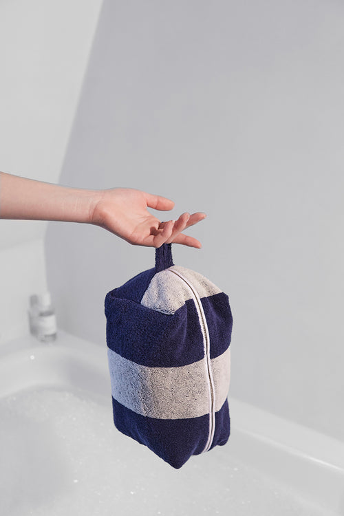 Trousse De Toilette - Éponge - Rayures Bleu Océan / Crème