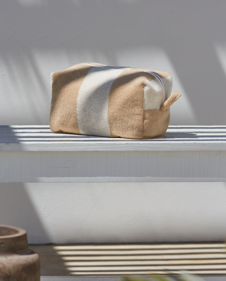 Trousse De Toilette - Éponge - Rayures Sable / Crème