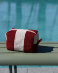 Terry Towelling Wash Bag - Garnet Red / Cream