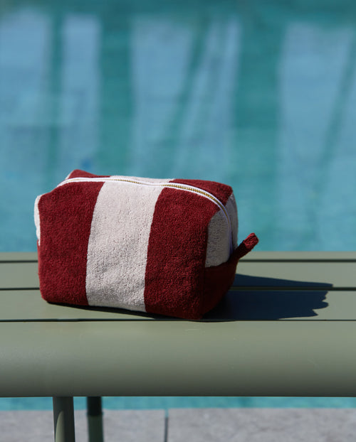 Trousse De Toilette En Éponge - Rouge Grenat / Crème