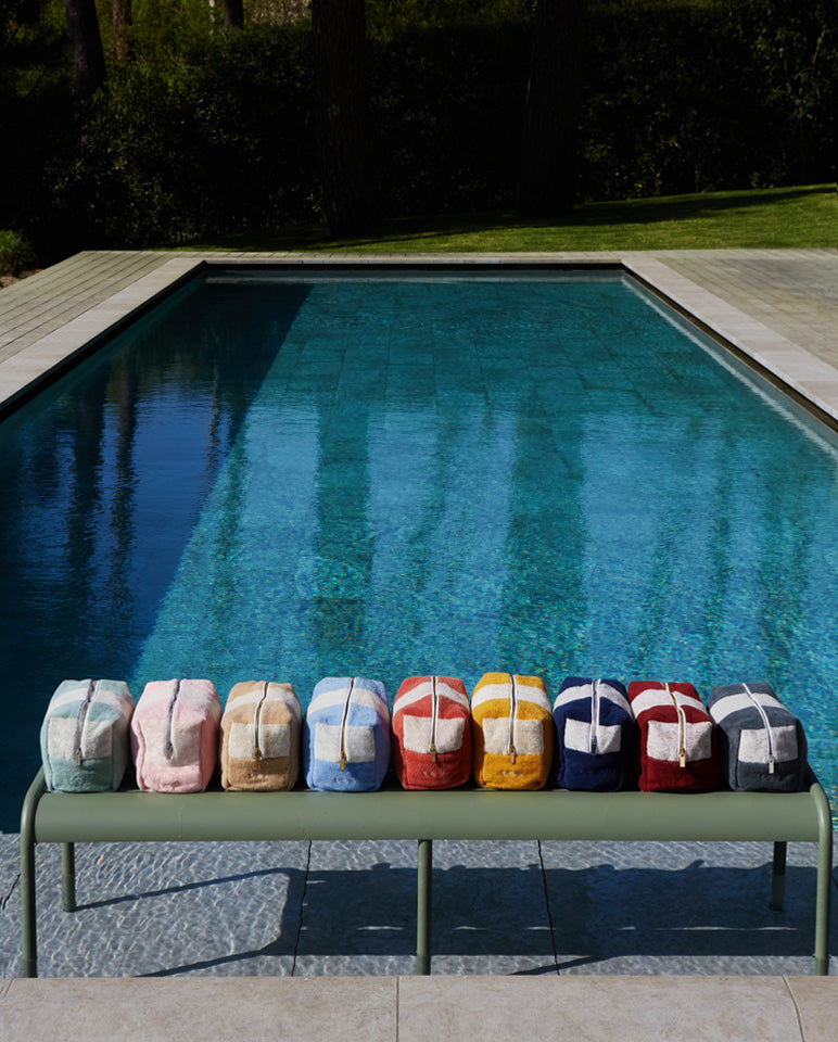Terry Towelling Wash Bag - Garnet Red / Cream