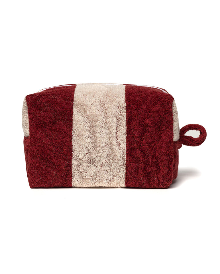 Terry Towelling Wash Bag - Garnet Red / Cream
