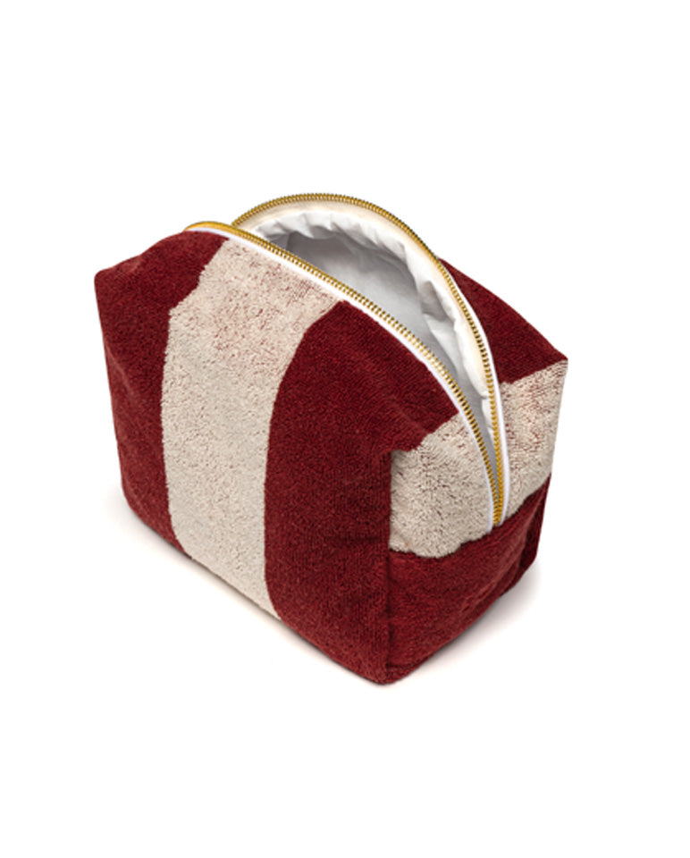 Terry Towelling Wash Bag - Garnet Red / Cream