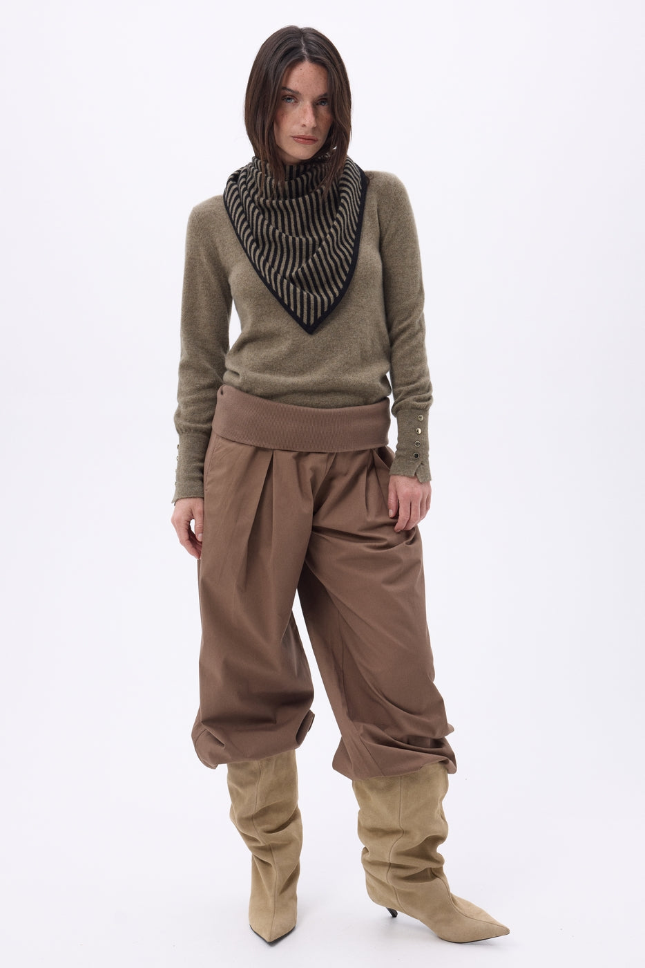 Bandana Triangle Rayé - Khaki Chine Noir - Femme