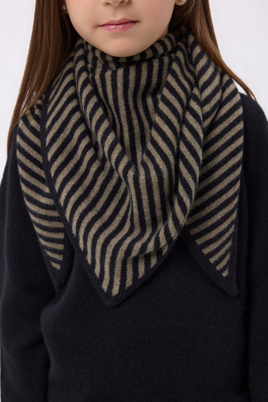 Bandana Triangle Rayé - Khaki Chine Noir - Enfant