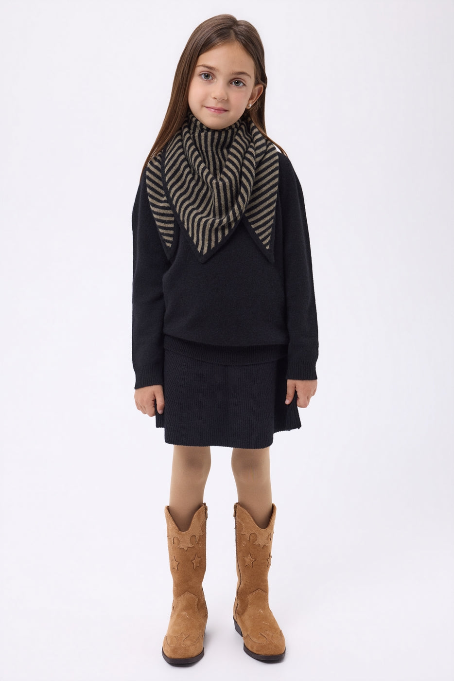 Bandana Triangle Rayé - Khaki Chine Noir - Enfant