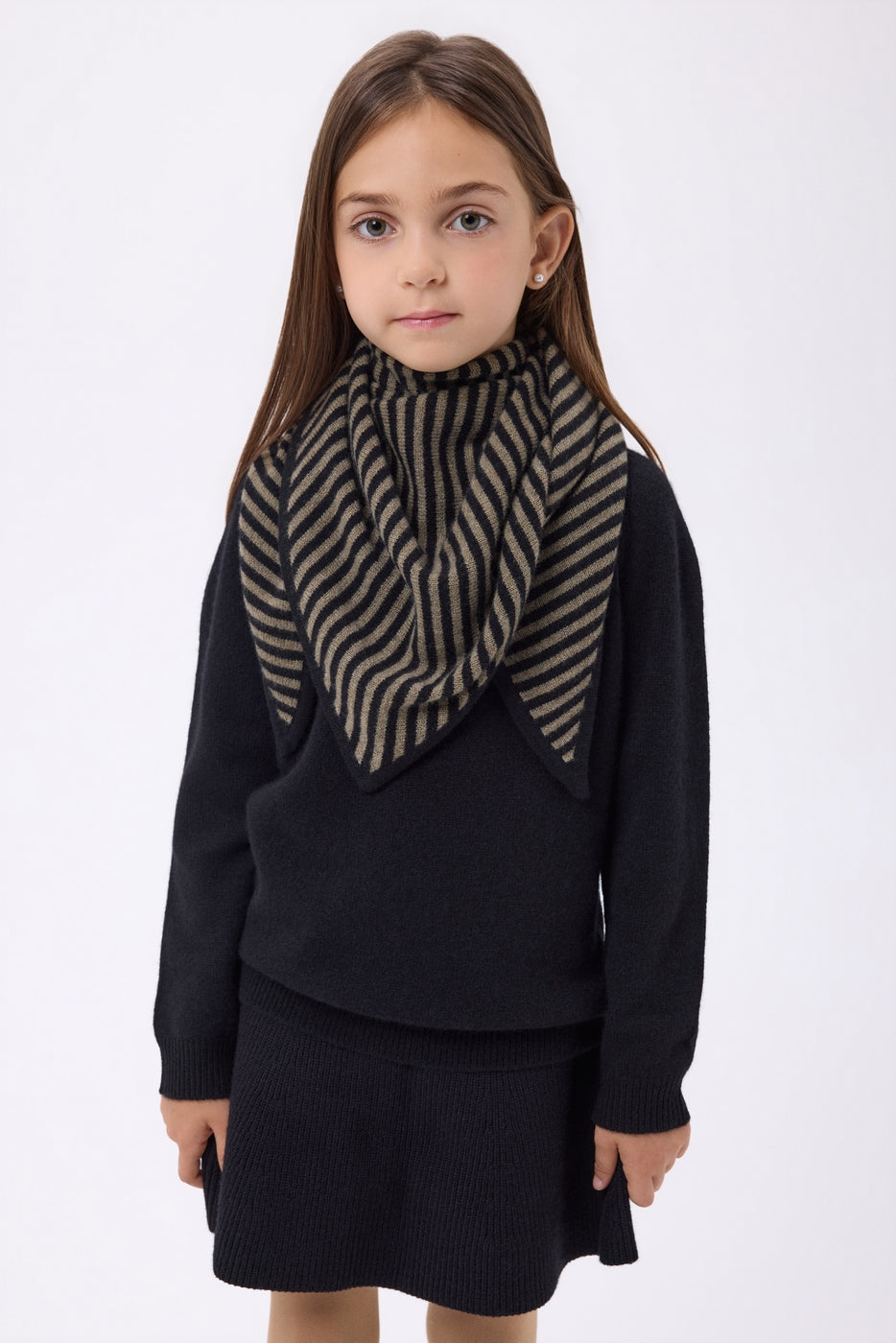 Bandana Triangle Rayé - Khaki Chine Noir - Enfant
