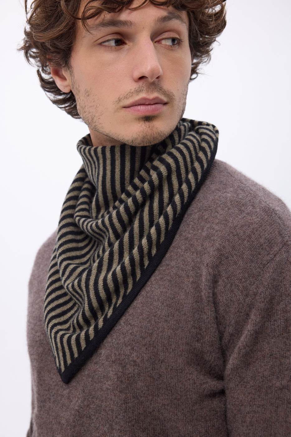 Bandana Triangle Rayé - Khaki Chine Noir - Homme