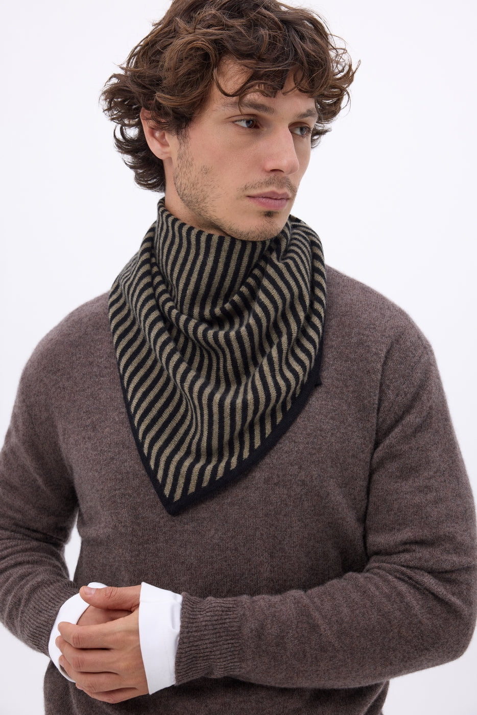 Bandana Triangle Rayé - Khaki Chine Noir - Homme