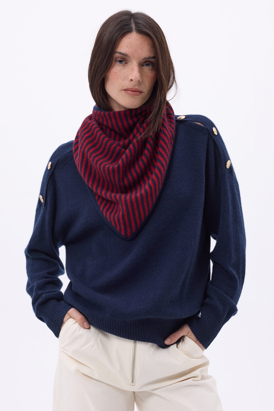 Bandana triangular de rayas - Marino rojo - Mujer