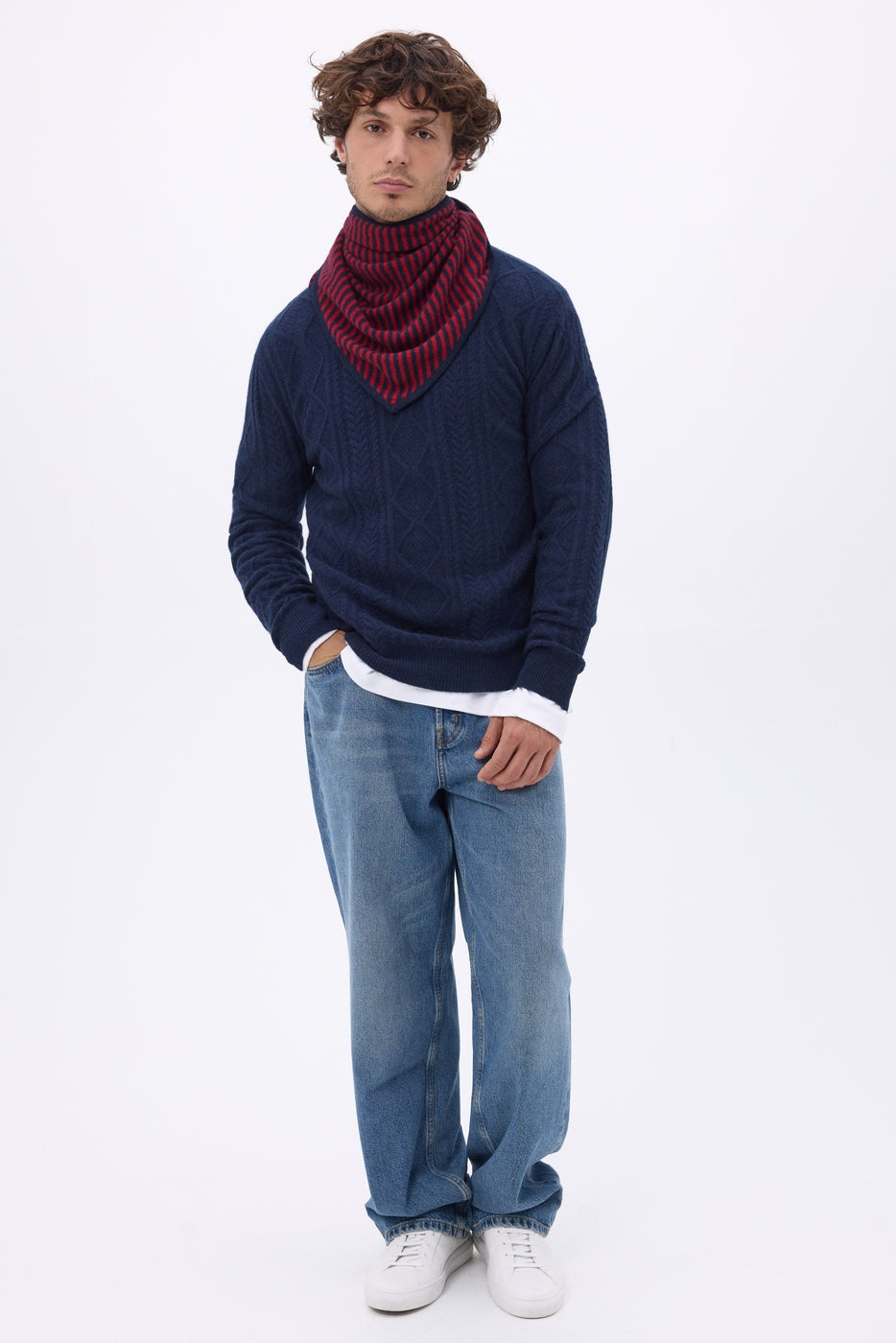 Bandana triangular de rayas - Marino rojo - Hombre