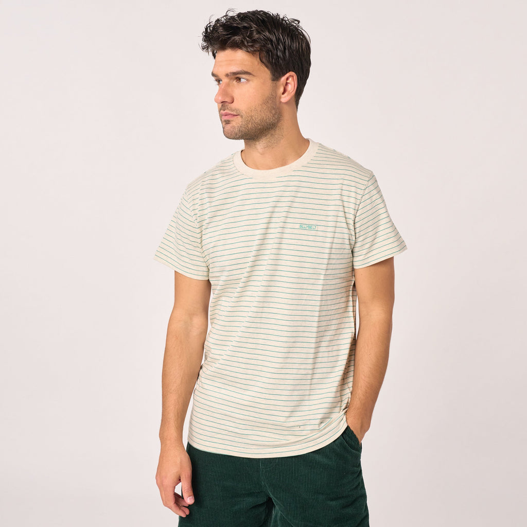 100% Organic Cotton Authentique T-Shirt - Striped Green And Light Grey