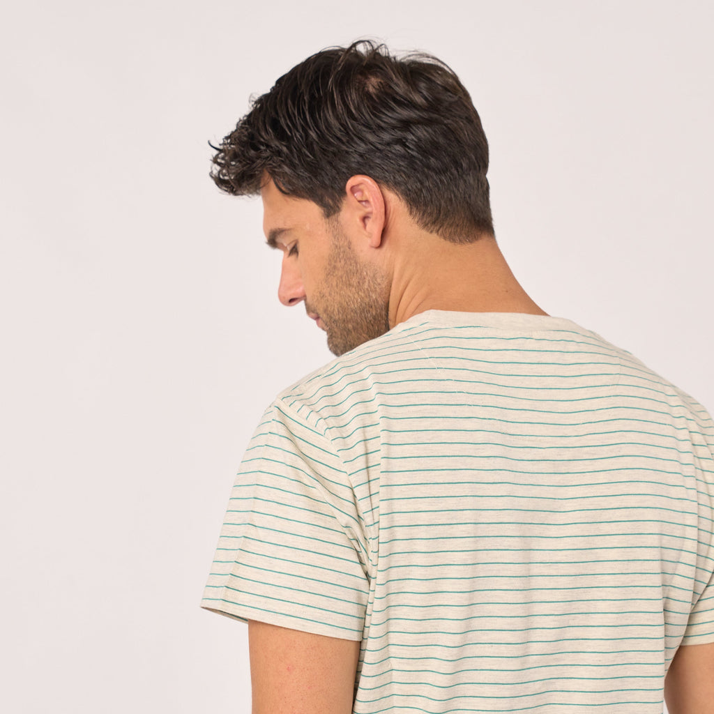 100% Organic Cotton Authentique T-Shirt - Striped Green And Light Grey