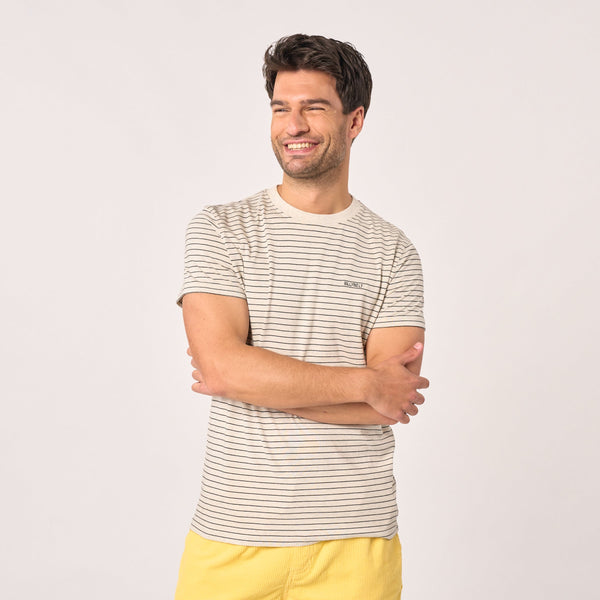 T-Shirt In 100% Cotone Biologico Autentico - A Righe Nere E Beige
