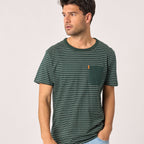 T-Shirt En 100% Coton Bio Heavy - Rayé Vert Et Blanc