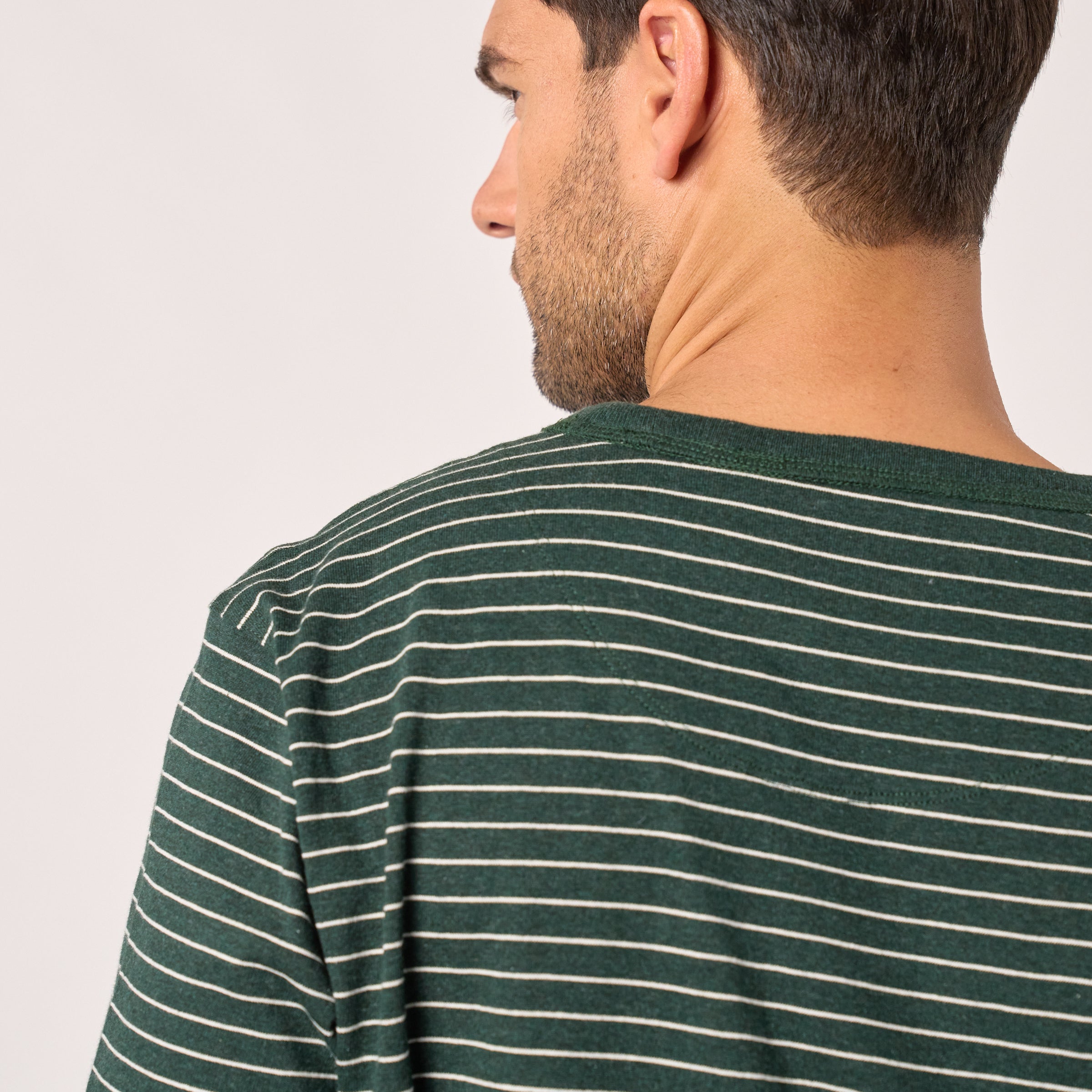 T-Shirt En 100% Coton Bio Heavy - Rayé Vert Et Blanc