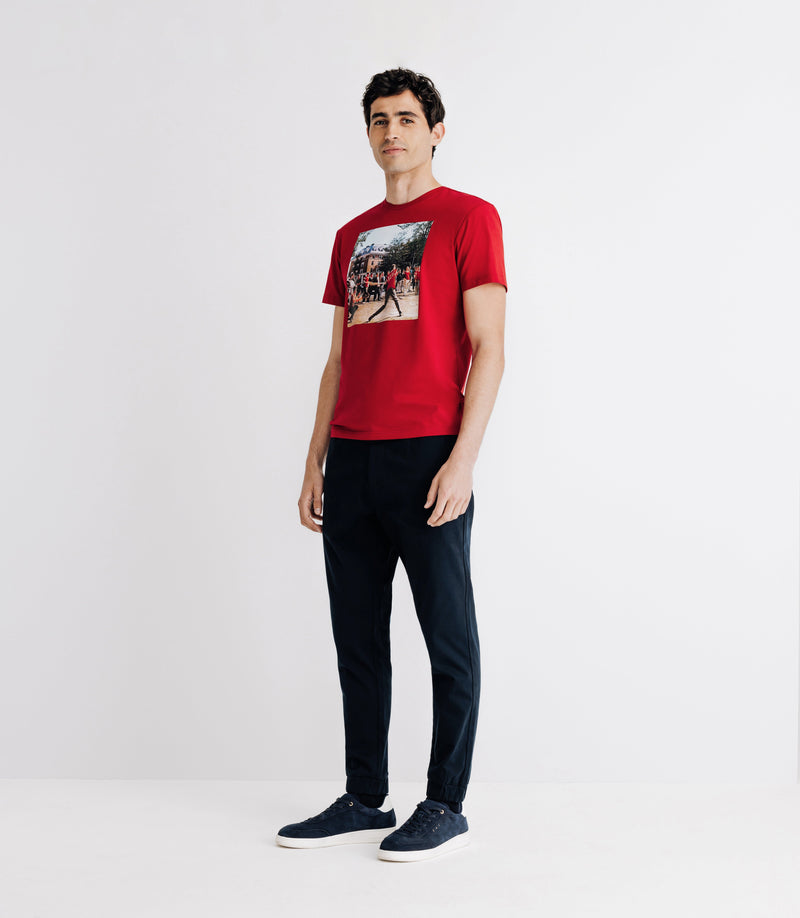 T-Shirt Col Rond Avec Print Rouge