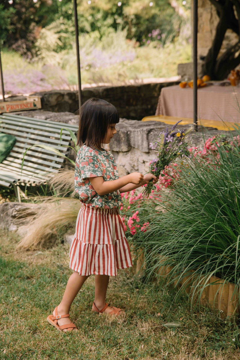 Falda Gasa Samba Rayas Rojo Ladrillo