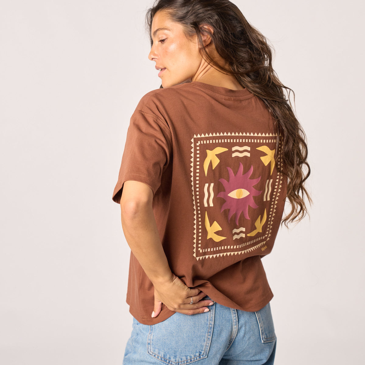 Women's 100% Organic Cotton T-Shirt - Brown, Sun Print