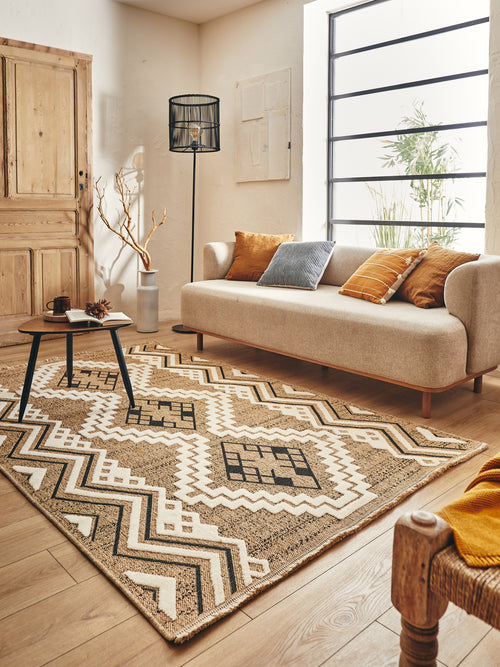 Tapis Aspect Jute Tulum 9054 - Motif Jute - Noir - Intérieur / Extérieur