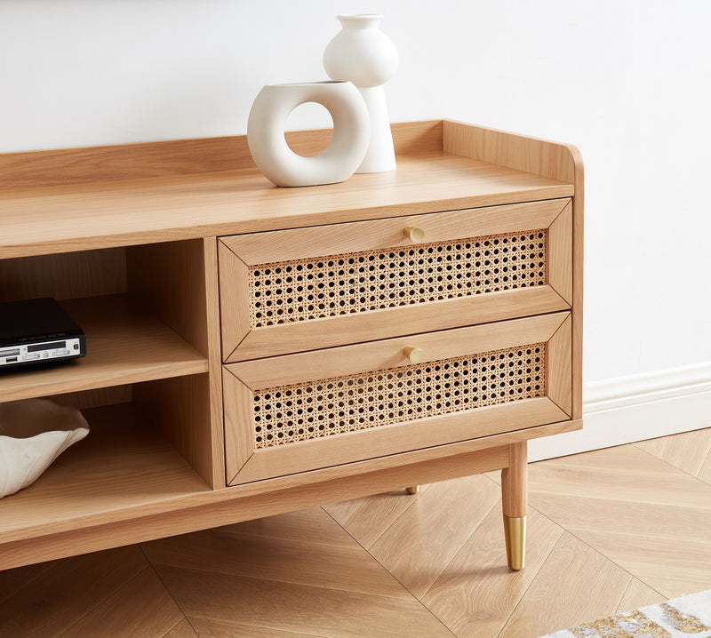 Meuble Tv Leon - Chêne Et Cannage Rotin