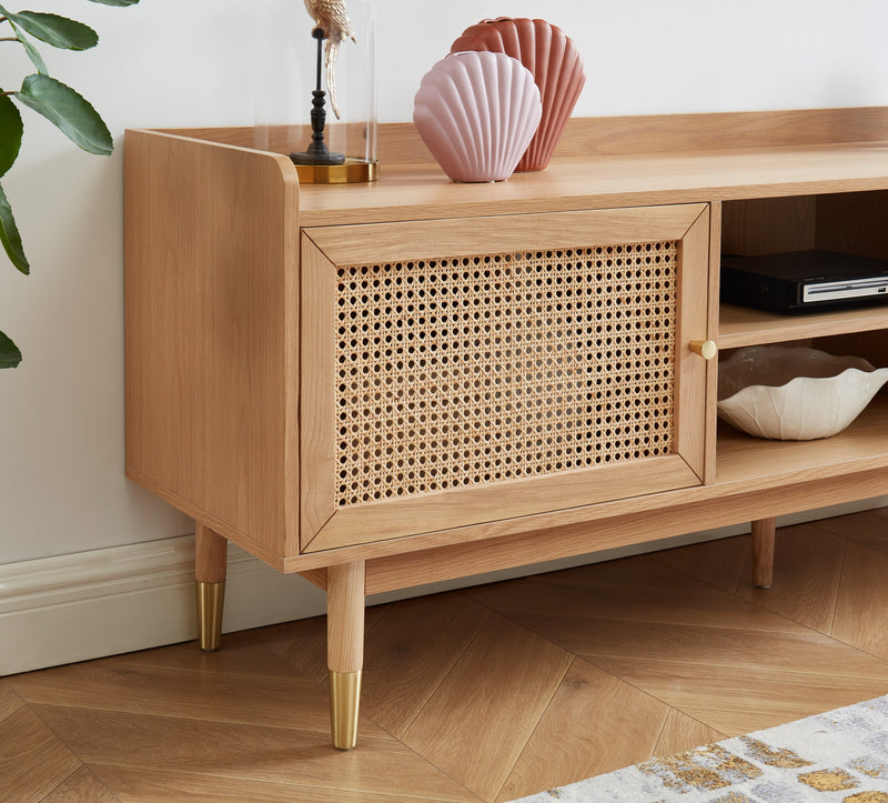 Meuble Tv Leon - Chêne Et Cannage Rotin