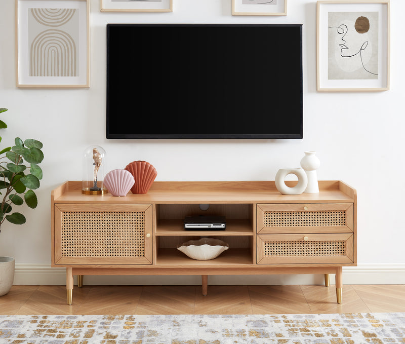 Meuble Tv Leon - Chêne Et Cannage Rotin