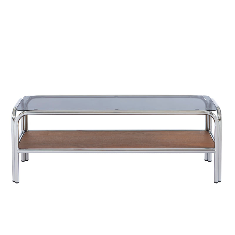 Meuble Tv Maggy - Verre Trempé Placage Noyer - 120cm