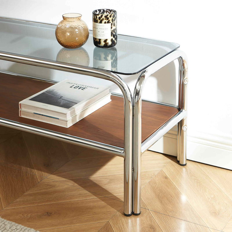 Meuble Tv Maggy - Verre Trempé Placage Noyer - 120cm