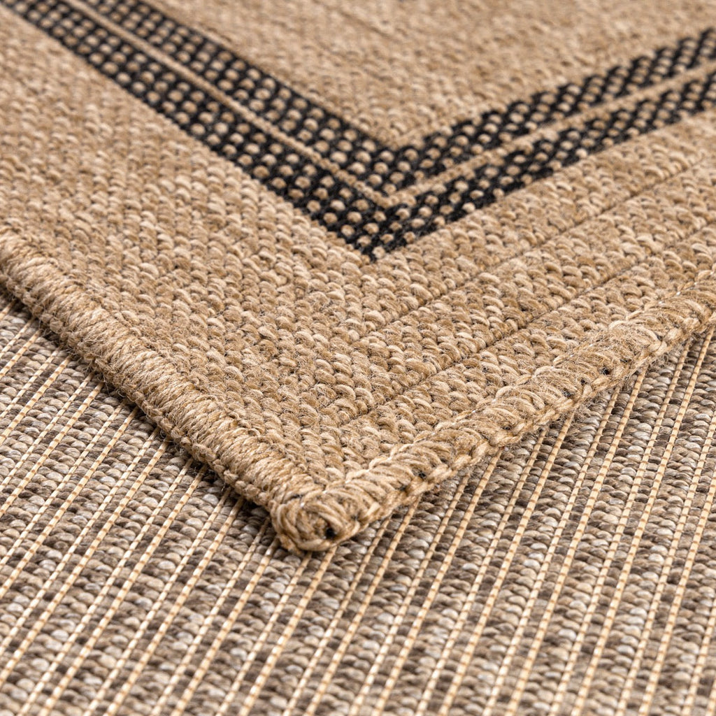 Natural jute effect rug with black rectangular pattern Nazar rugs