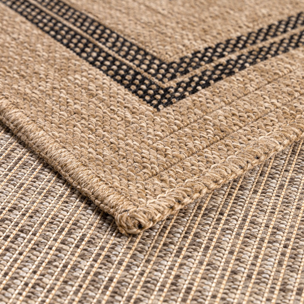 Natural jute effect rug with black rectangular pattern Nazar rugs