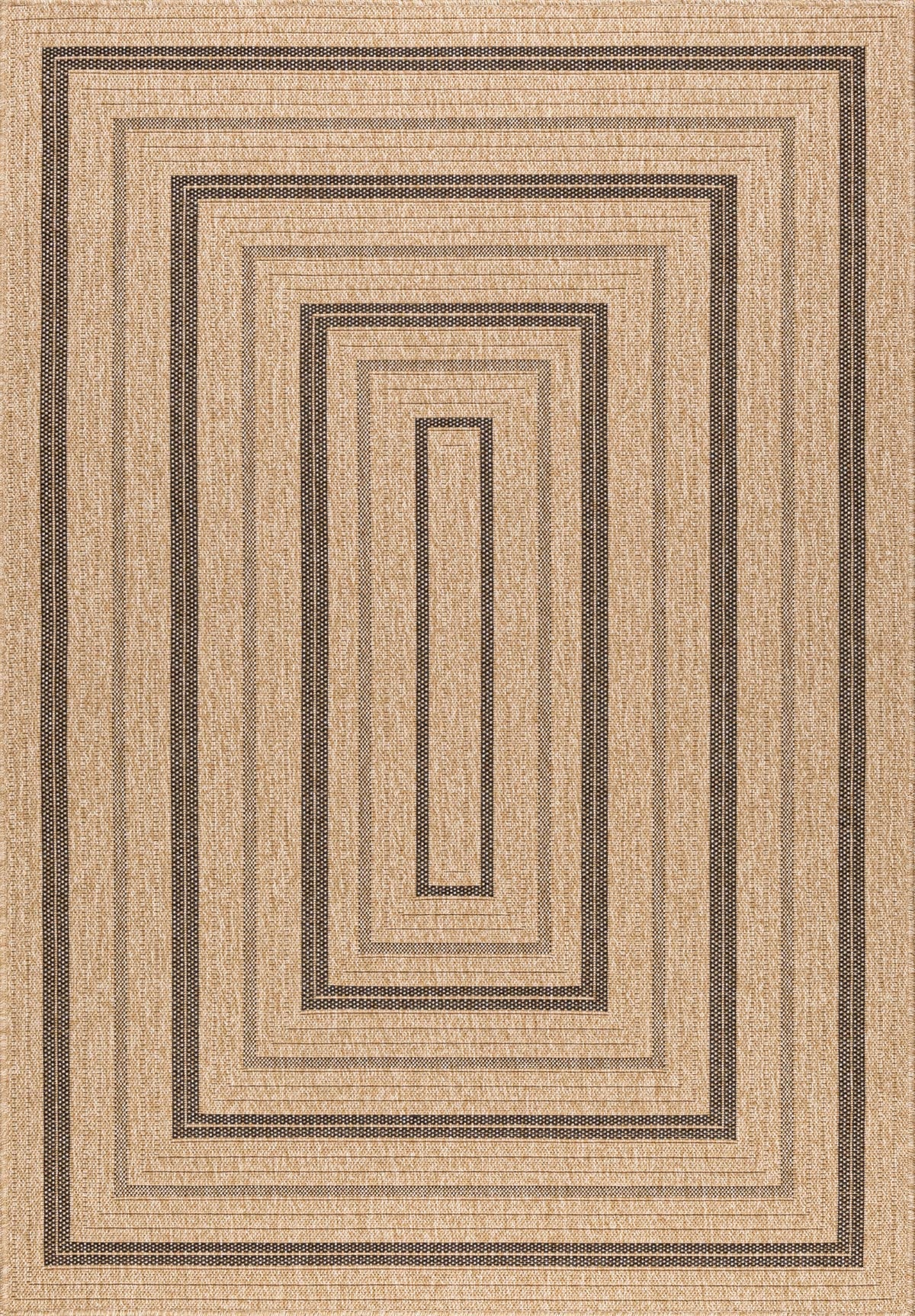 Natural jute effect rug with black rectangular pattern Nazar rugs