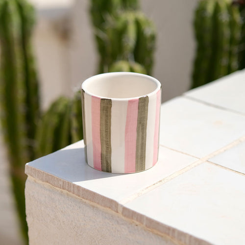 Lot de 2 Tasses À Espresso En Céramique - Rayures Rose/Vert
