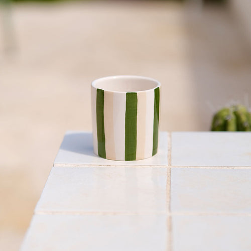 Lot de 2 Tasses À Espresso En Céramique - Rayures Vert/Beige