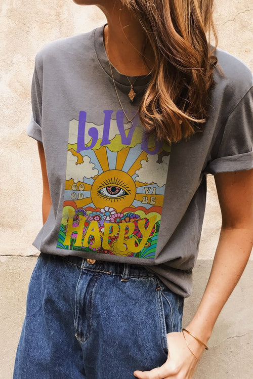 T-Shirt Light Grey Délavé Personnalisable Live Happy