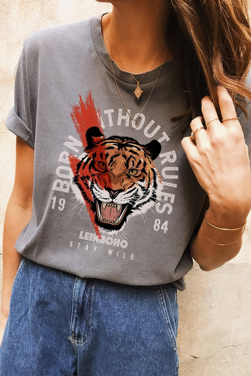 T-Shirt Light Grey Délavé Personnalisable Tiger