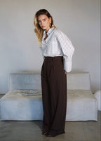 Chemise Gia Wide Cuff Cotton - White & Brown