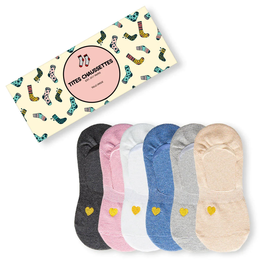 Lot De 6 Socquettes Invisibles Petit Coeur Doré
