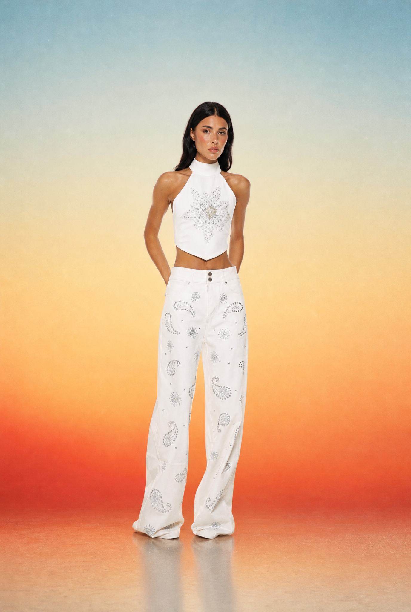 Lara Jeans - White Paisley