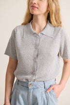 Top en maille manches courtes avec col fermeture boutonnée et tricotage fil métallisé vêtement femme garance paris