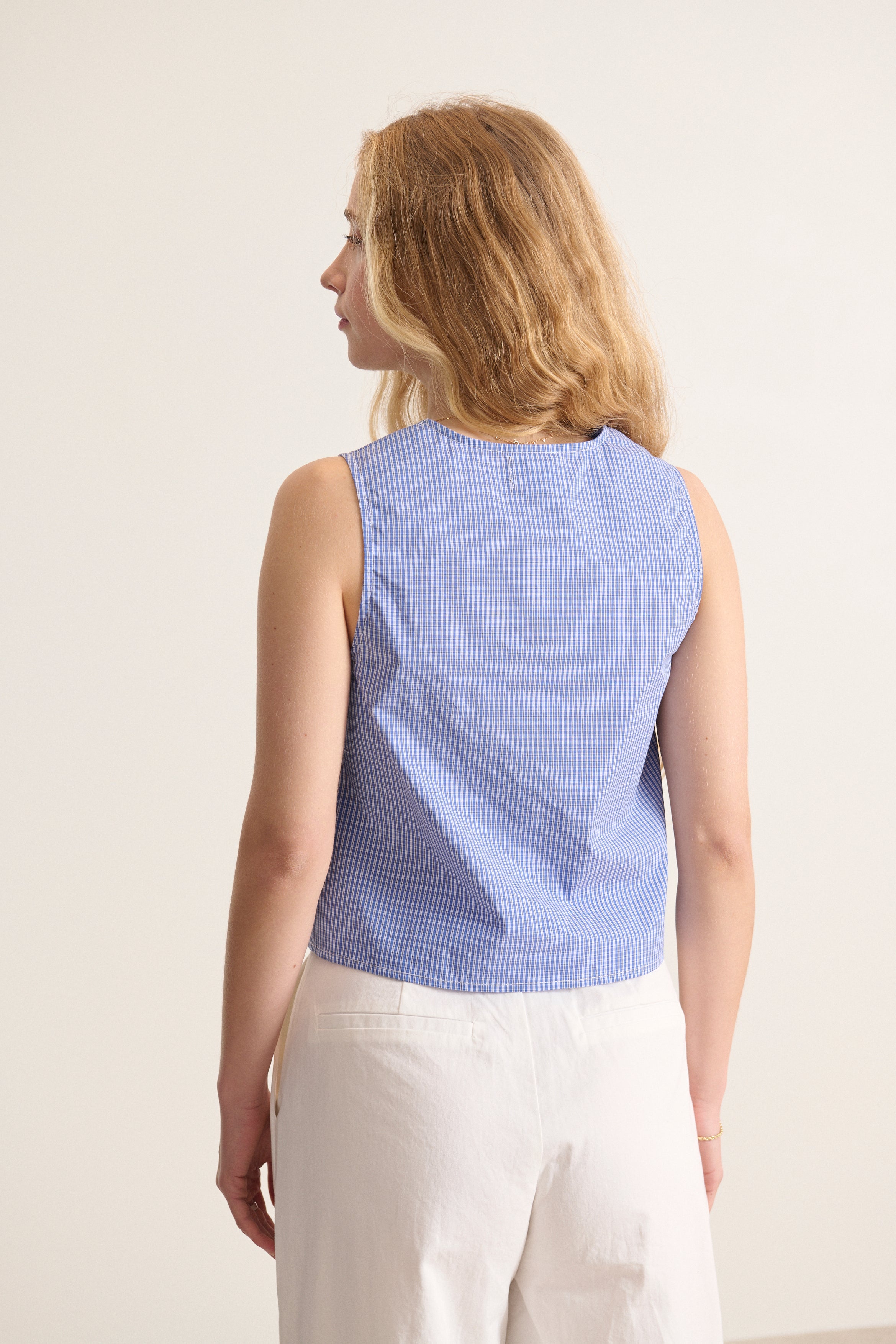 Haut tendance à liens avant à carreaux  summer collection printemps été marque française parisienne Garance 