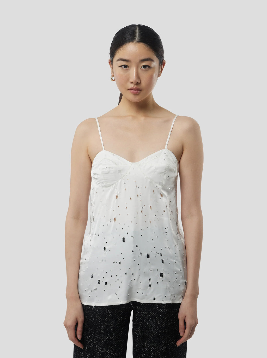 Top Nelson In White Shimmered Voile With Saboté And Inlays