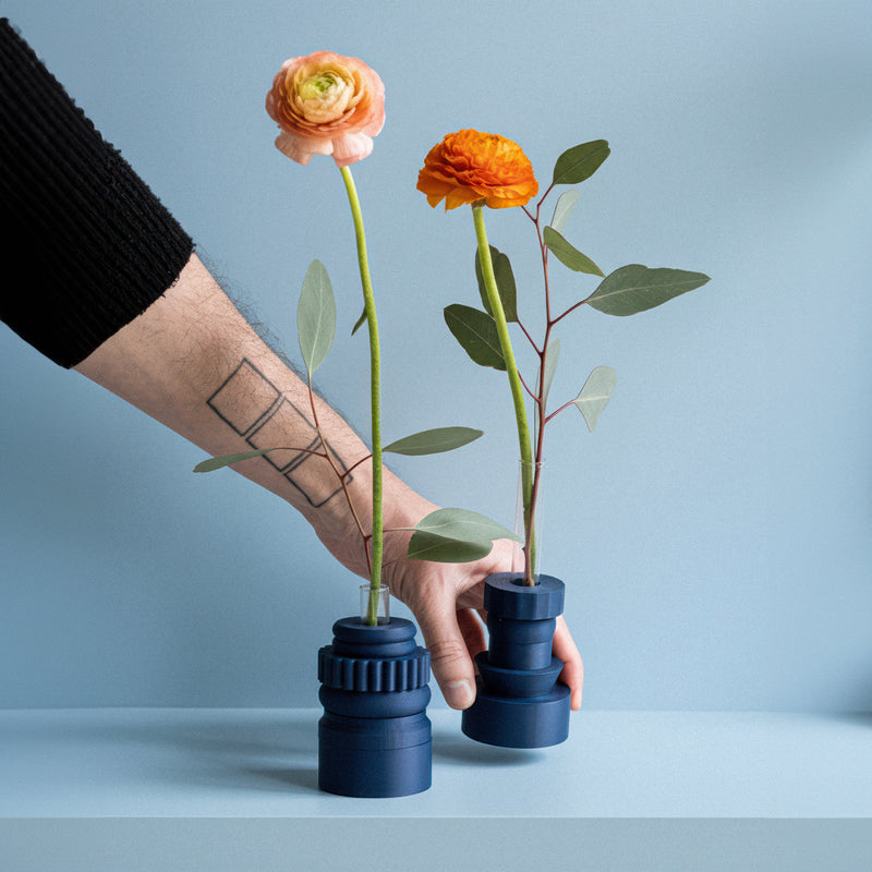 Totem Duo Vase Set - Dark Blue