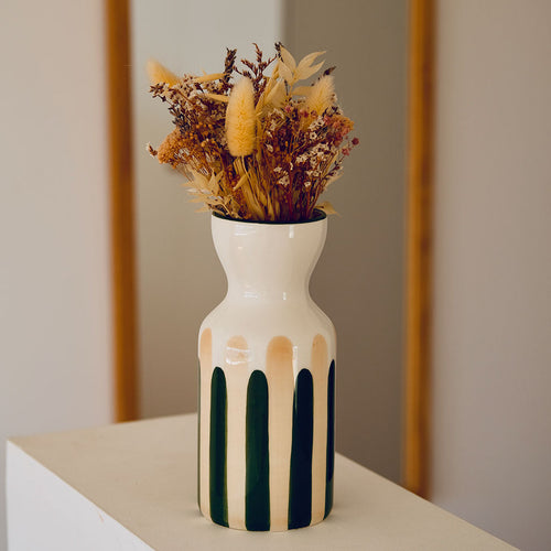 Totem En Céramique Mediterranea - Rayures Vert/Beige